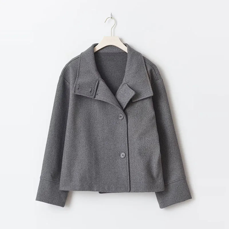 Stand Collar Woolen Short Coat