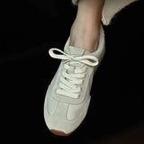 Women's Genuine Leather Retro Lace-Up Flat Sneakers