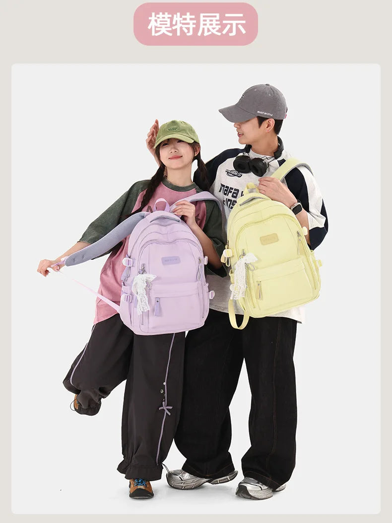 New Female High Capacity Waterproof College Backpack With Lace Pendant Trendy Women Laptop School Bags Cute Girl Travel Book Bag