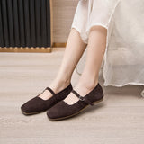 AIYUQI Women's Genuine Leather Square-Toe Ballet Flats