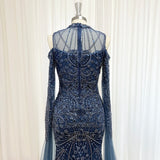 Luxury Beaded Mermaid Evening Gown | Cape Sleeve