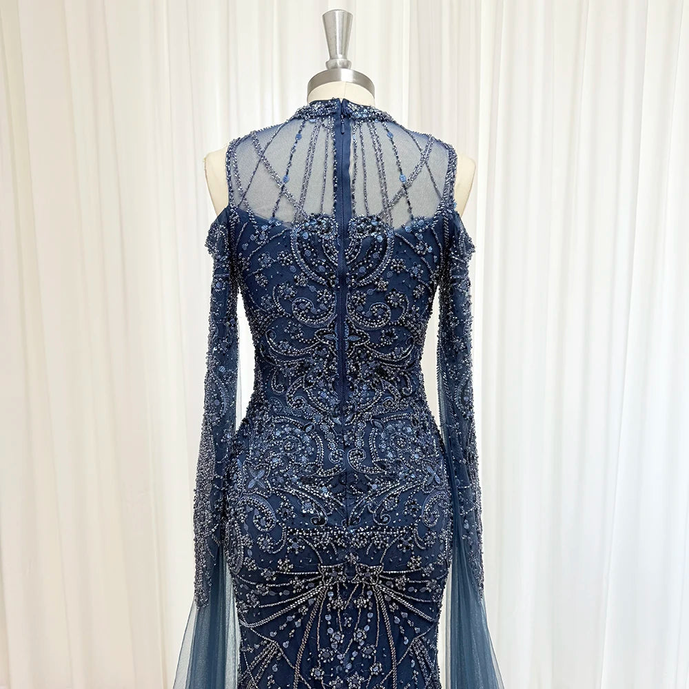 Luxury Beaded Mermaid Evening Gown | Cape Sleeve