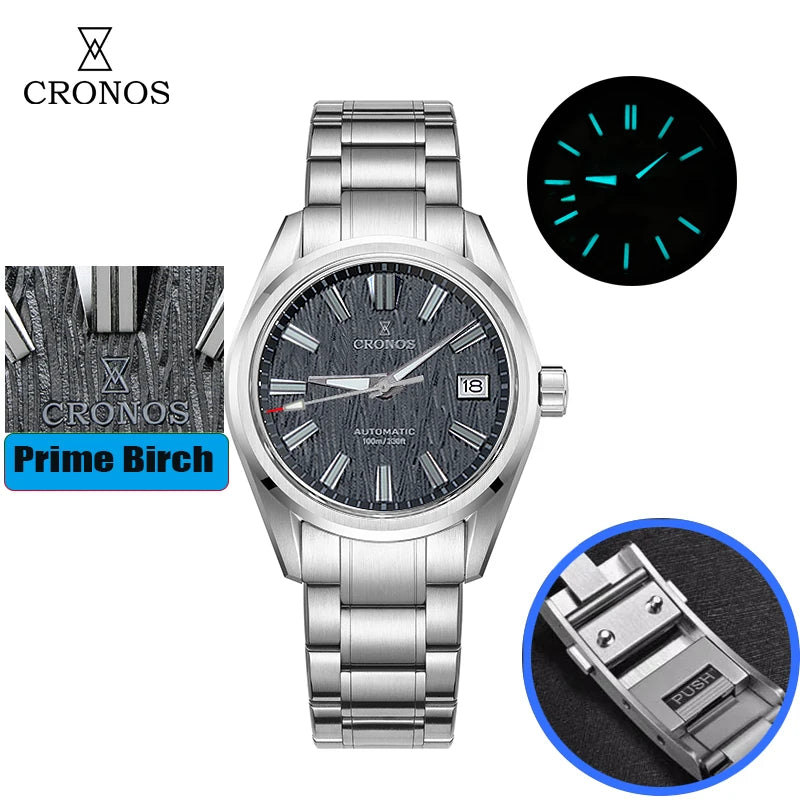 Cronos New 39mm Texture Luxury Men Business Dress Watches SW200 Automatic Mechanical Waterproof 100m L6037M