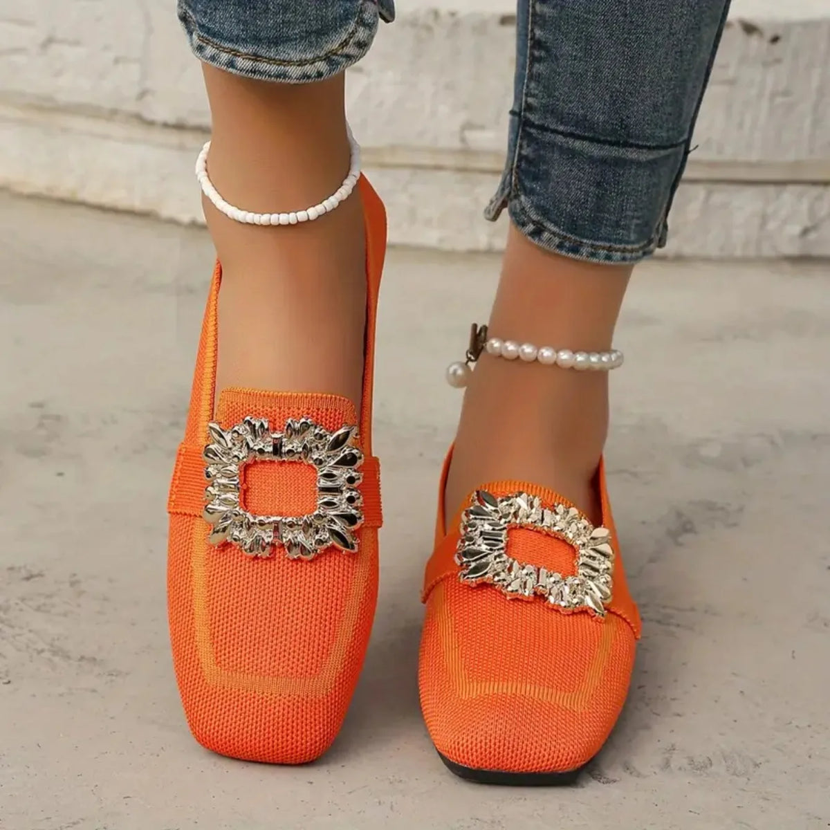 Women Flats Spring 2025 New Large Size Flat Loafers Shoes Women Knitting Slip-on Square Head Breathable Fashion Shoes for Women