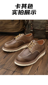 KOWM cow leather Hiking shoes Brown trekkin boots men  low cut workwear big toe shoes trendy casual ankle shoes walking sneakers