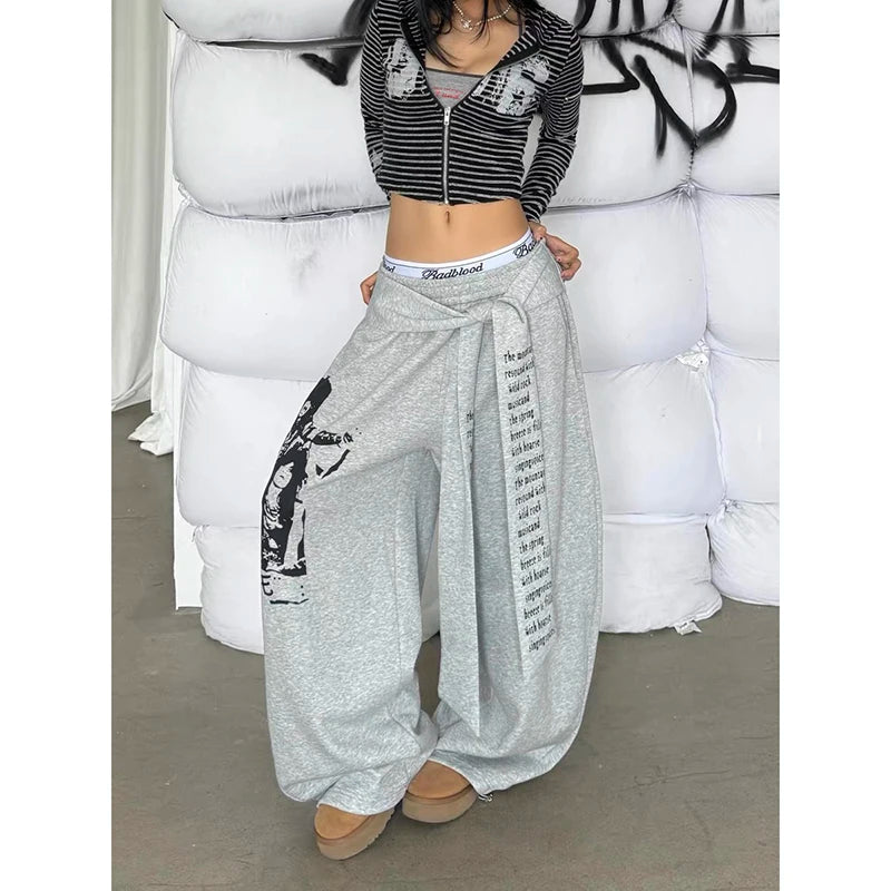 Women's Y2K Wide-Leg Letter Print Pants