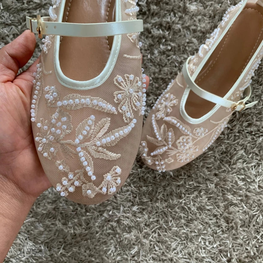 Embroidered Bead Ballet Flats | Breathable Mary Jane Sandal