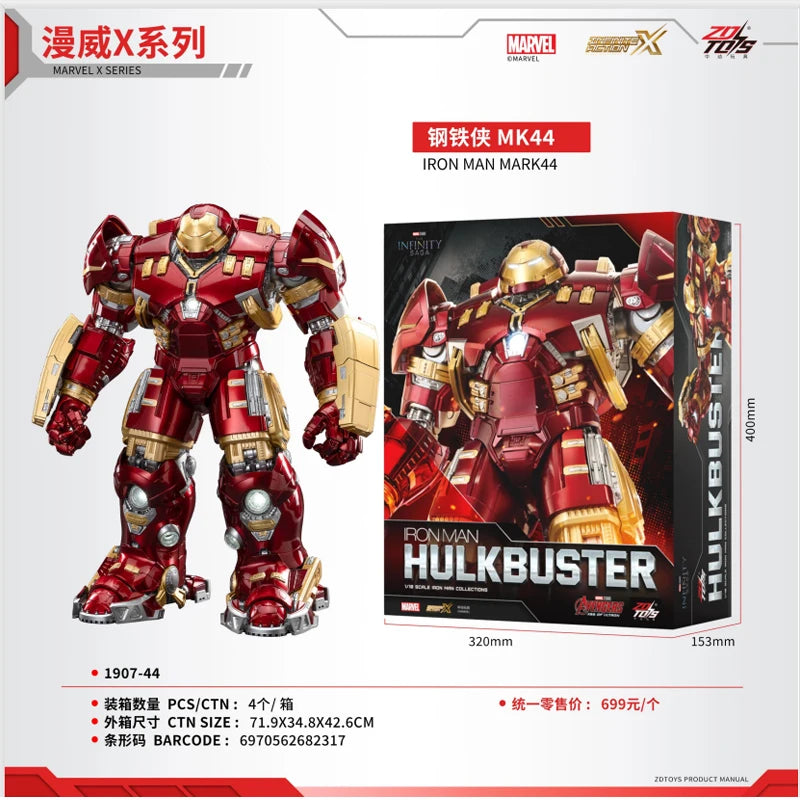 ZD Toys  Avengers Iron Man MK44 Hulkbuster Action Figure LED 1/10 36cm Tony Stark  Anniversary Memorial Model Collections Gift