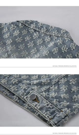 Fashionable Premium Jacquard Washed Denim Jacket for Men - Autumn New Arrival American Vintage Distressed Streetwear Style