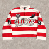 Y2K Retro Stripe Polo Shirt – Embroidered Hip Hop Streetwear