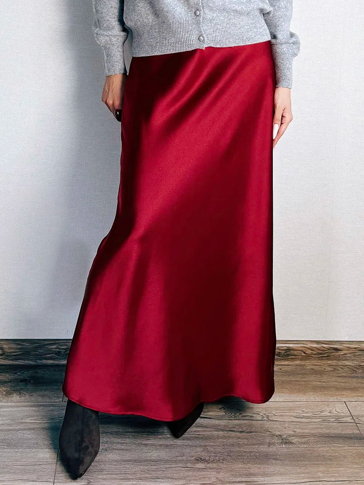 Women's Satin Maxi Skirt – Elegant Ankle-Length