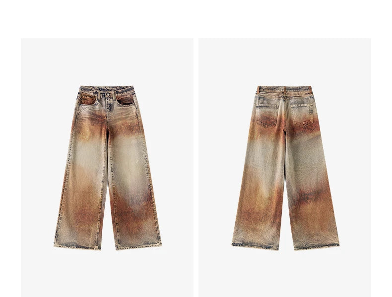 TOYOUTH Women Jeans 2026 Spring New Wilderness Wasteland Style Mid Low Waist Loose Printed Wide Leg Pants