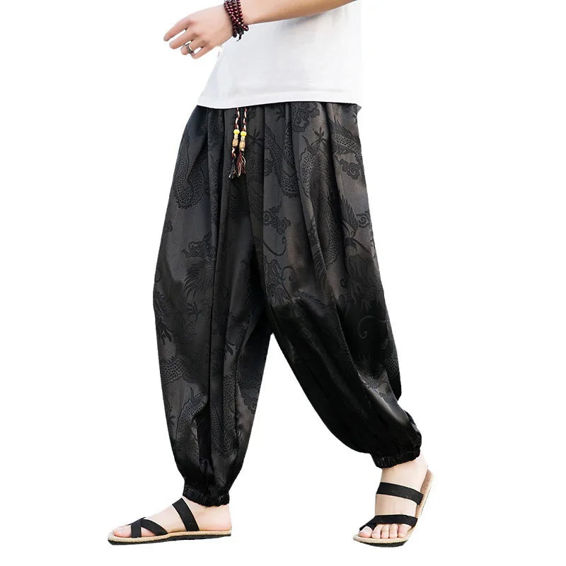 Men’s Ice Silk Dragon Jacquard Bloomers