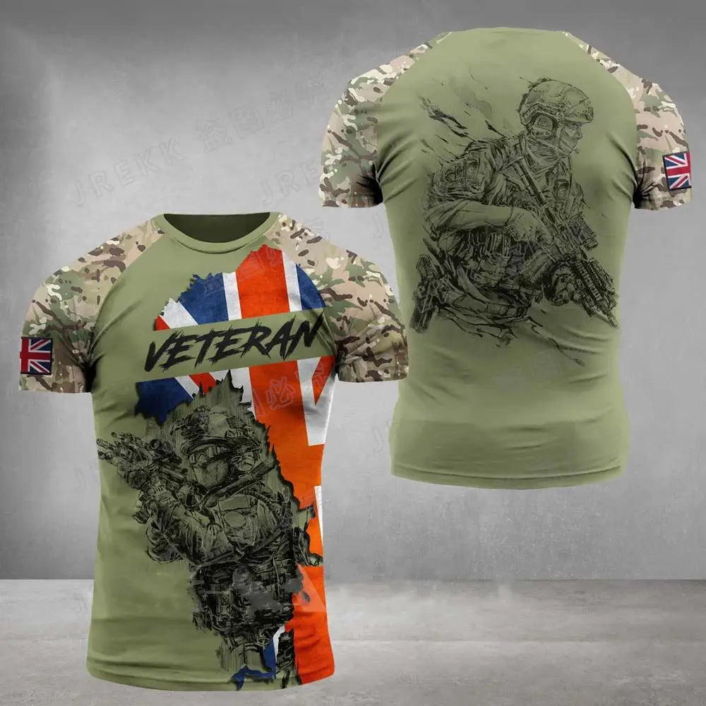 Men's Army Veteran T-shirt British Soldier 3DPrinted Pattern Field Camouflage Shirt High Quality Tops 2025 Summer