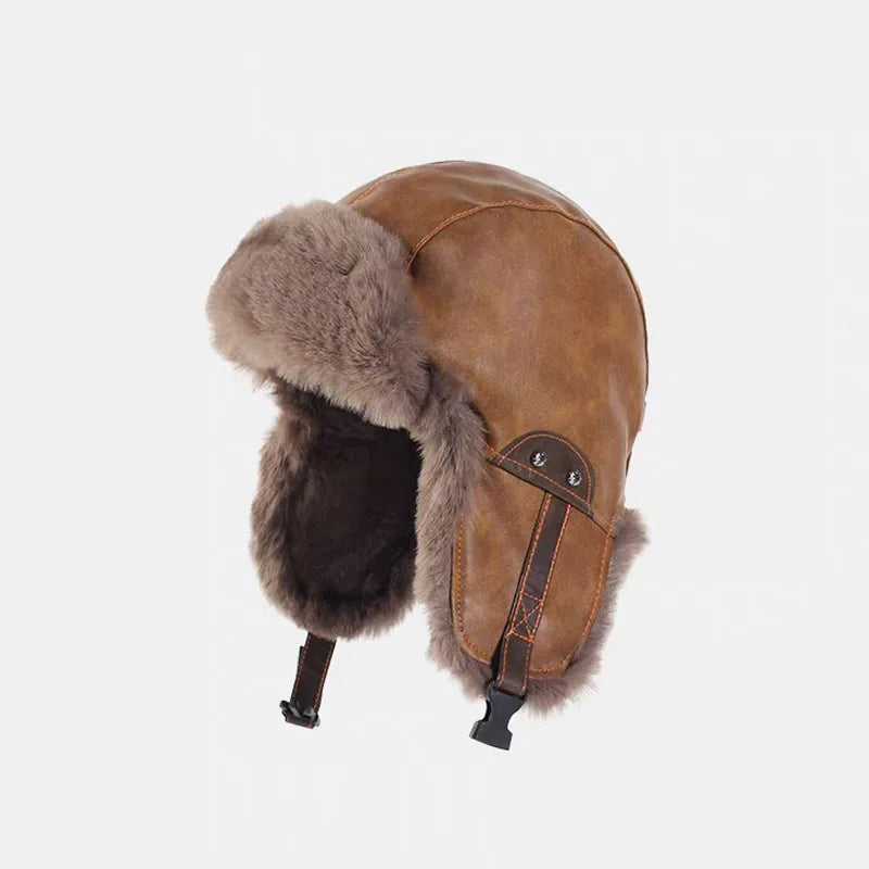retro leather pilot hat Faux fur Bomber hat men ski cap winter hat women thickened warm ear protect hat classic riding cap털모자