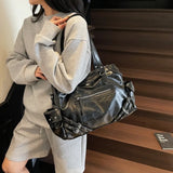 New Large Capacity PU Leather Tote Bag Y2K Style Zipper Closure Shoulder Bag Soft Interior Handbag Women Fashion