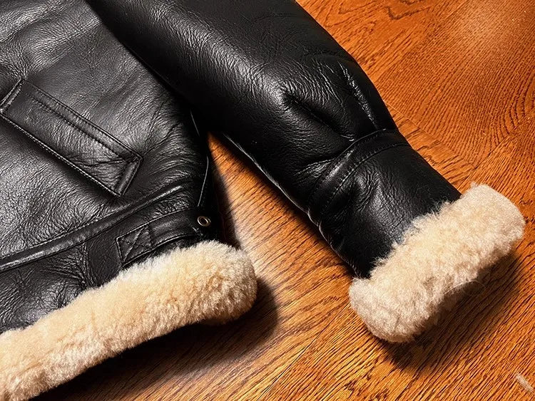 CC Shop Best.Mens High Quality 100% Natural Fur Jacket.Classic B3 Winter Warm Thick Leather Coat.100% Sheepskin with Wool.