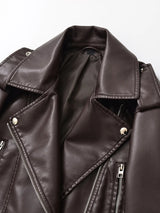 Ailegogo New Spring Autumn Women Vintage Loose Belt Faux Leather Jacket Streetwear Female Retro Moto Biker Coat Outwear