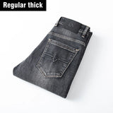 2025 Autumn New Men Regular Fit Stretch Jeans Classic Style Smoky Gray Fashion Casual Denim Pants Male Brand Trousers Blue