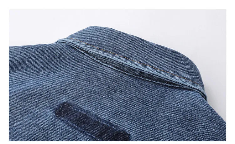 Mens High Quality Custom Weave Slub Deconstructed Patchwork Denim Shirt Trendy Distressed Wash Streetwear Casual Long Sleeve
