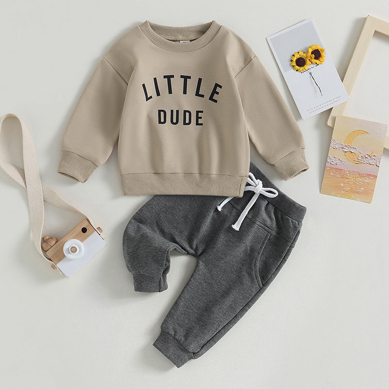 Toddler Boy "Little Dude" 2-Piece Fall/Winter Outfit | Long Sleeve Sweatshirt & Pants Set