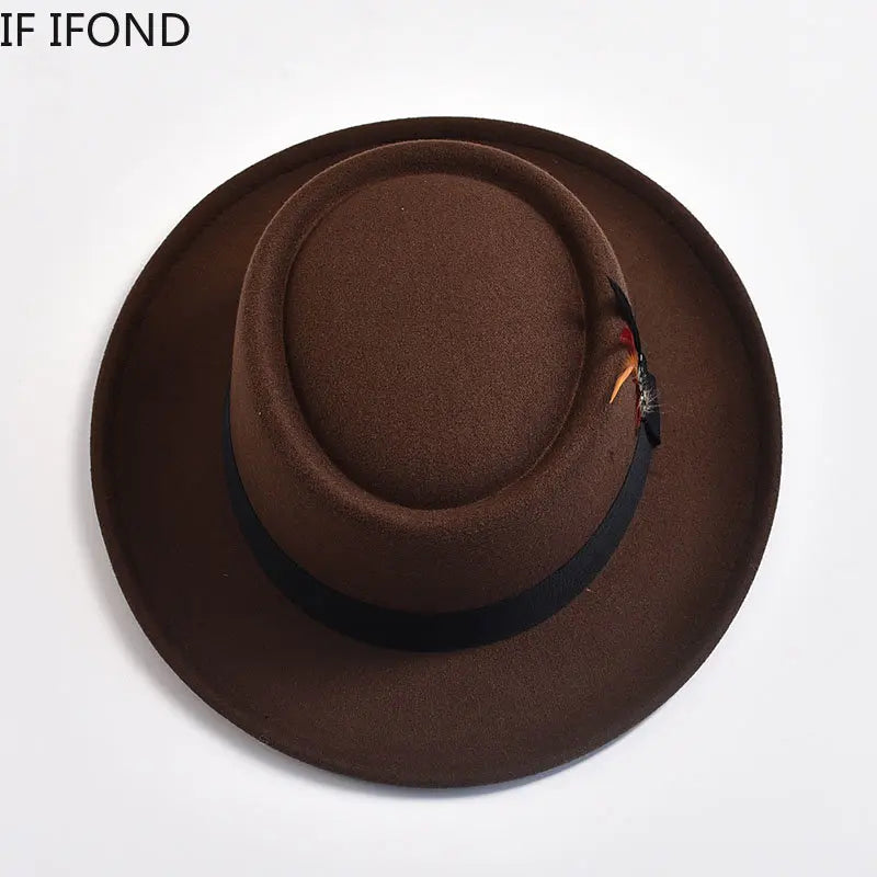 Men's Vintage Felt Fedora Hat with Feather Accent