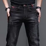 Embroidered Jeans Men's Autumn Winter New Korean Fashion Slim Little Feet Trousers Stretch Vintage Street Denim Trousers Male