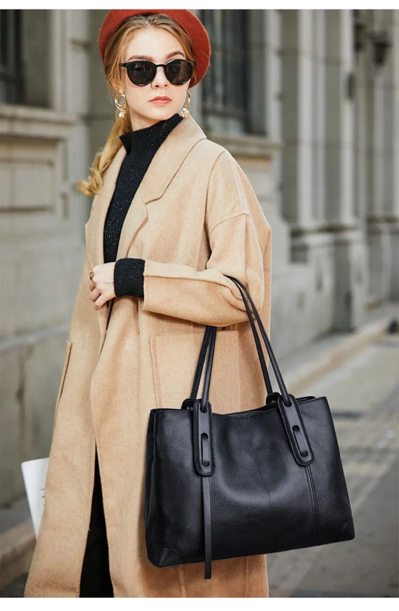 Genuine Leather Tote Bag Luxury Designer Women's Shoulder Bag Large Capacity Women Bags High Quality Soft Cowhide Female Handbag