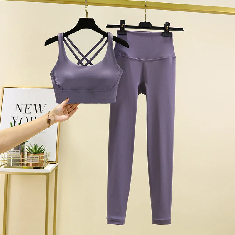TRY TO BN 2 Piece Yoga Set Women's Tracksuit Sports Bra High Waist Leggings Tummy Control Squat Proof Workout Outfit Gym Clothes