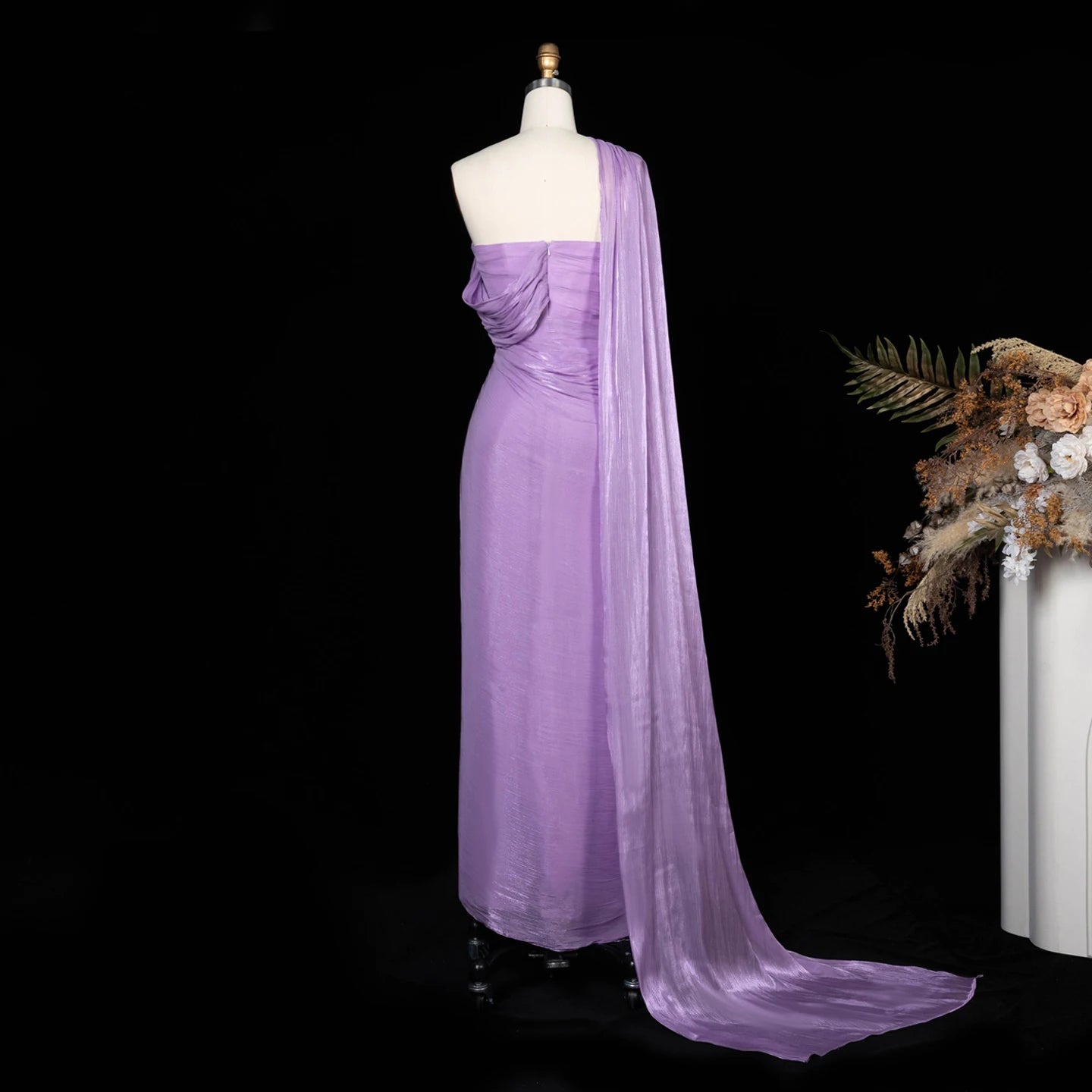 Sharon Said One-Shoulder Draped Chiffon Evening Gown SF199