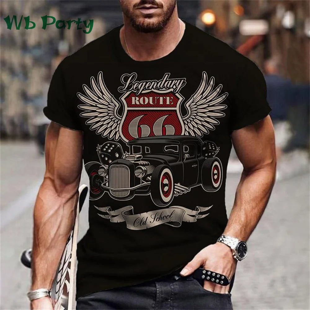 Vintage Route 66 Biker Print Men's Graphic Tee