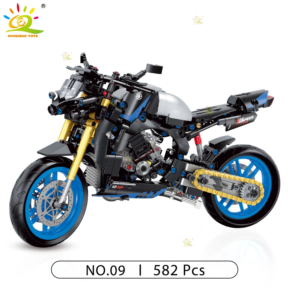 HUIQIBAO 1:8 Classic Motorbike Building Blocks High-tech Model Moto City Racer Bricks Toy for Kid Boy Children Adult MOC Car Set