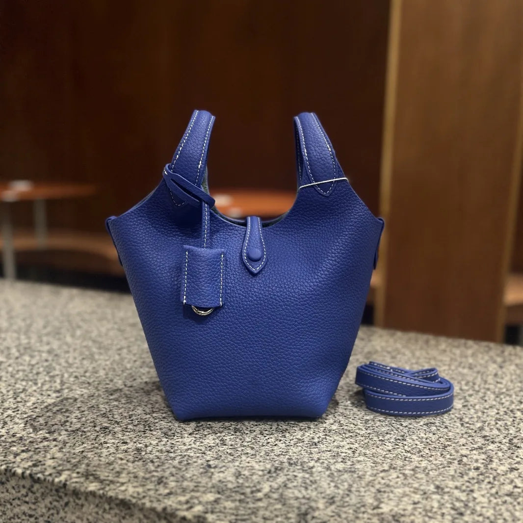 FIRMRANCH European And American Trend Cute Hand-Held Basket Ladies' Bucket Single Shoulder Cross-Body Bag Genuine Leather Purse