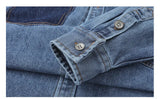 Mens High Quality Custom Weave Slub Deconstructed Patchwork Denim Shirt Trendy Distressed Wash Streetwear Casual Long Sleeve