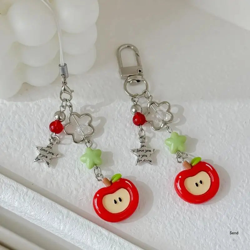 Elegant Phone Charm Lanyard Colorful Fruit Beaded Keychain Stylish Keyring Fashionable Bag Purse Pendant for Women Girls