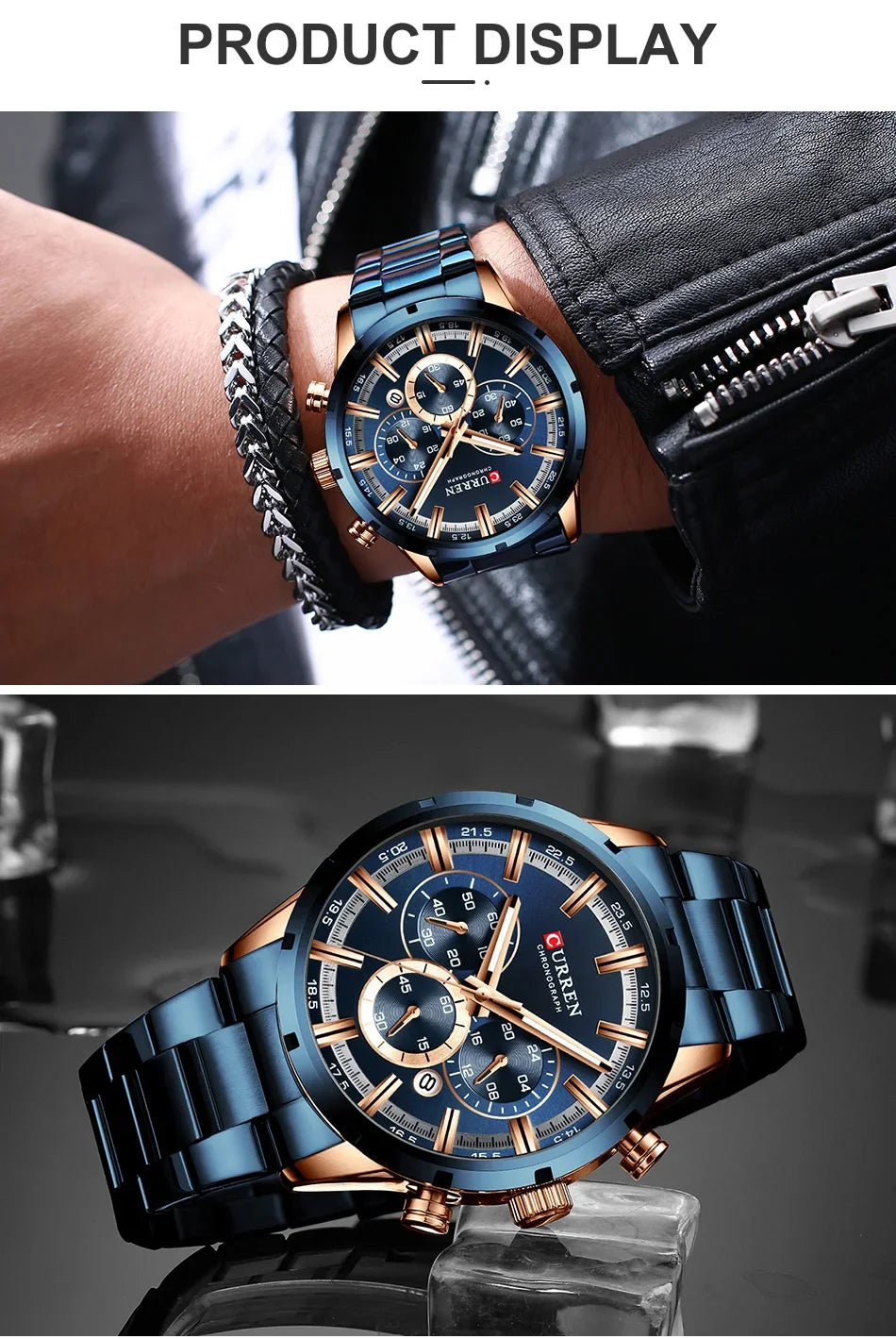 Men's six-needle multifunctional watch Waterproof calendar round strap stainless steel strap date men's business men's watch