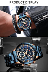 Men's six-needle multifunctional watch Waterproof calendar round strap stainless steel strap date men's business men's watch