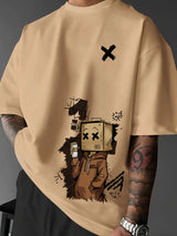 Men's Pure Cotton Graffiti Print Loose Fit Casual T-Shirt