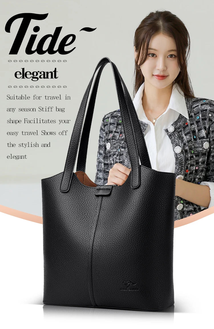 Genuine Brand High End Soft Pu Leather Shoulder Bag For Women Casual Tote Bag Female Purse Simple Design Handbag Commuting Sac