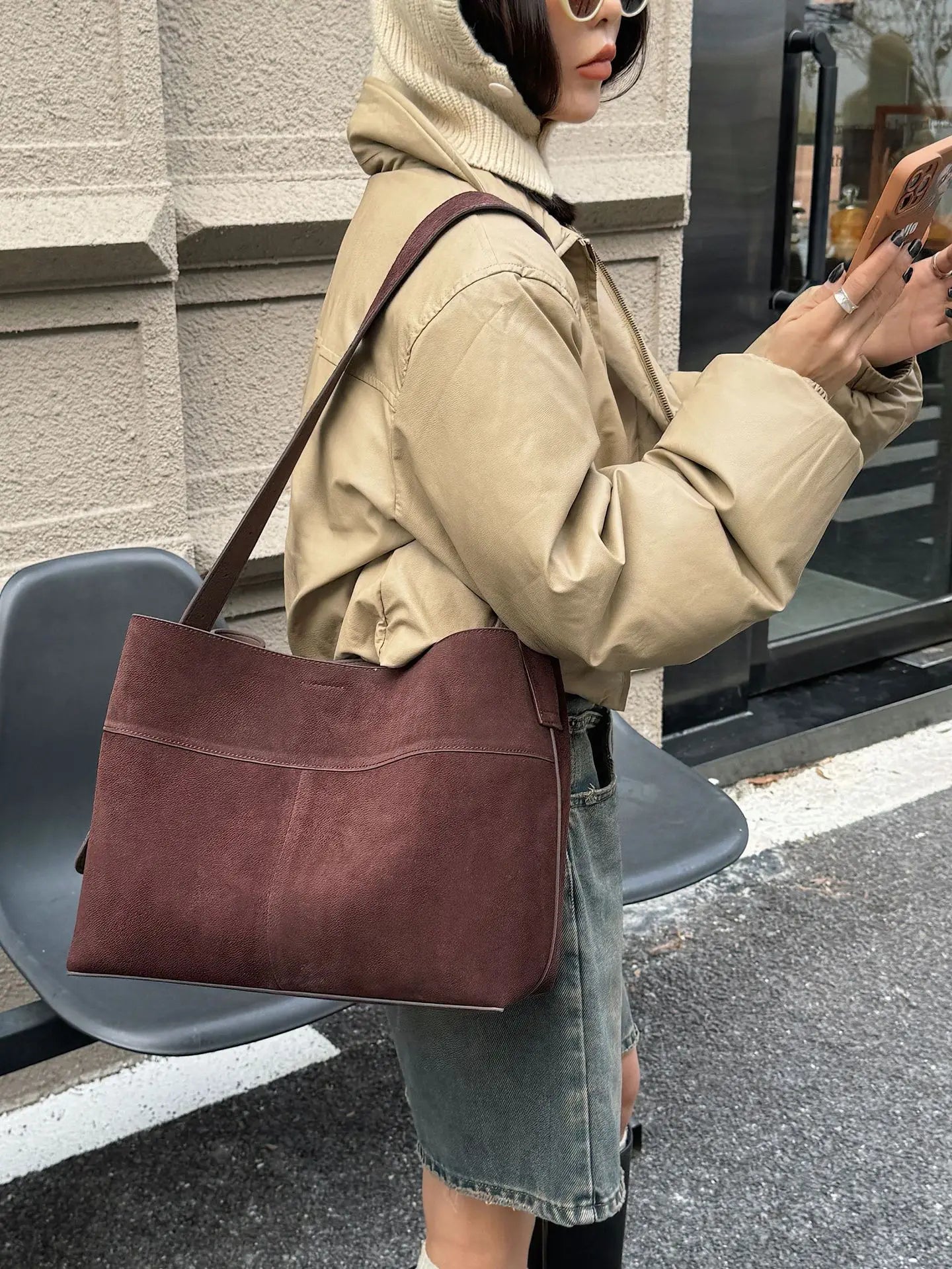 Motingsome Oversize Women Bag Luxury Suede Leather Winter Bags Frosted Cow Skin Handbag and Purses Retro Lady Tote 2024 New