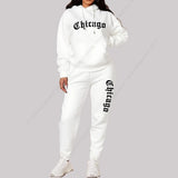 Women's Sets Hoodies Pants 2 Piece Outfits Aesthetic Sportswear Sweatsuit Chicago Graphic Letter Print Plus Size Pink Tracksuit