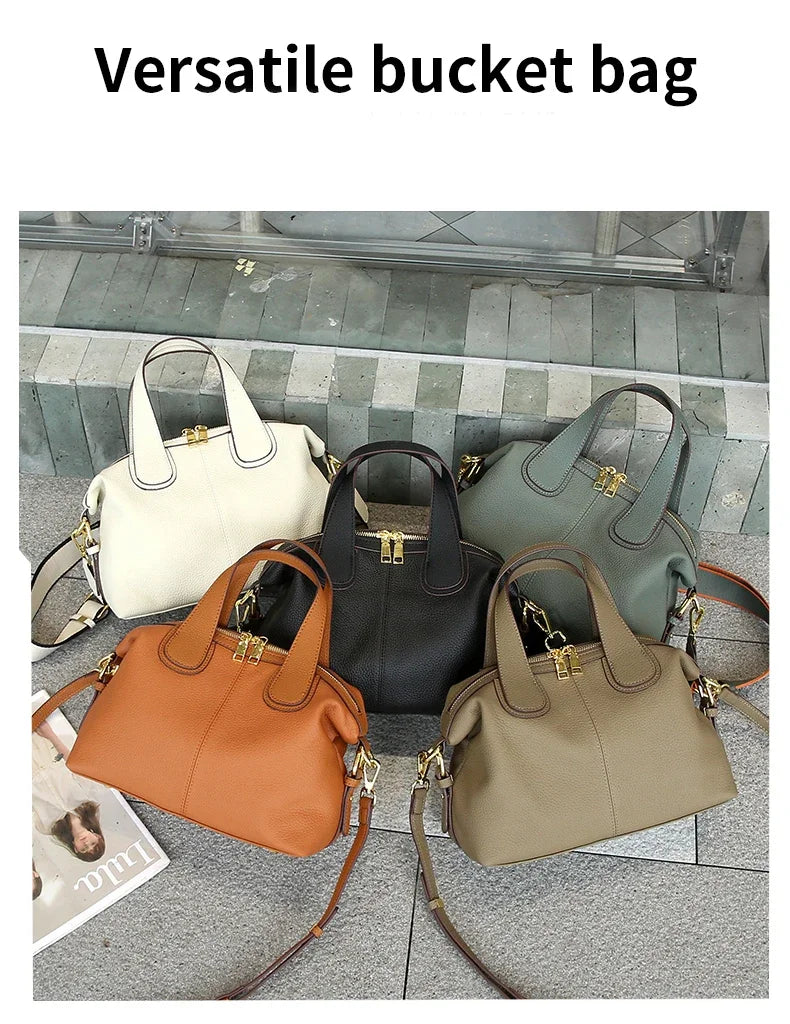 Women's Natural Cow Leather Bag Female Retro Cowhide Crossbody Bags Ladies Large Capacity Shoulder Bag for Middle aged Women