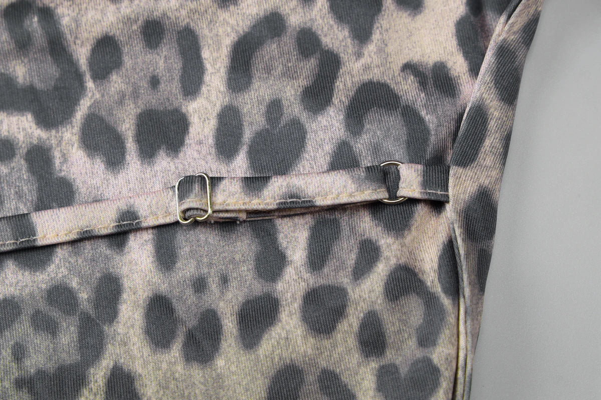 Leopard Print Backless Lace-Up Flare Sleeve Mini Dress