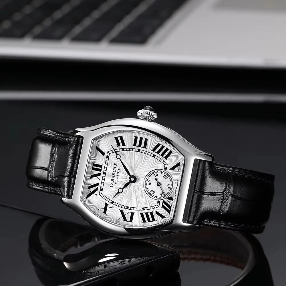 FARASUTE 36mm Retro Hangzhou Customized Manual Mechanical Movement Wristwatches Sapphire 5Bar Waterproof Watch Men Reloj Hombre