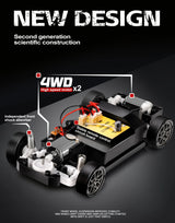 RC Drift Car 1:24 Remote Control Car for Adult 20KM/H 4WD High Speed RC Cars with LED Lights Extra Drifting Tires Vehicle Toy