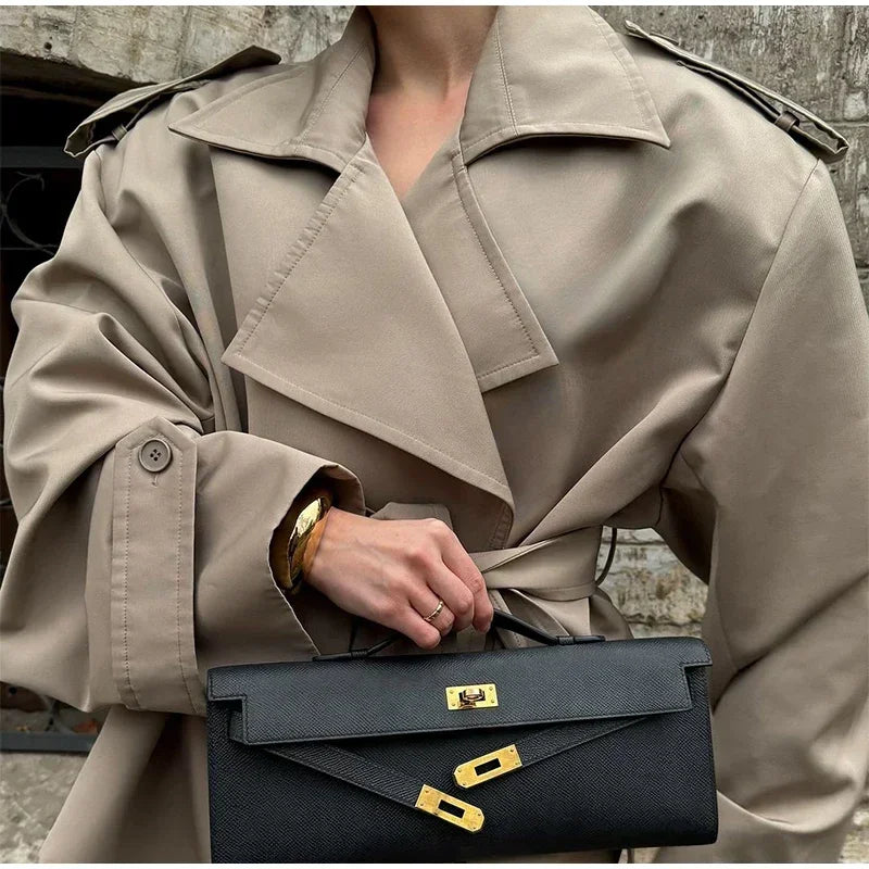 Elegant Lapel Lace-Up Overcoat