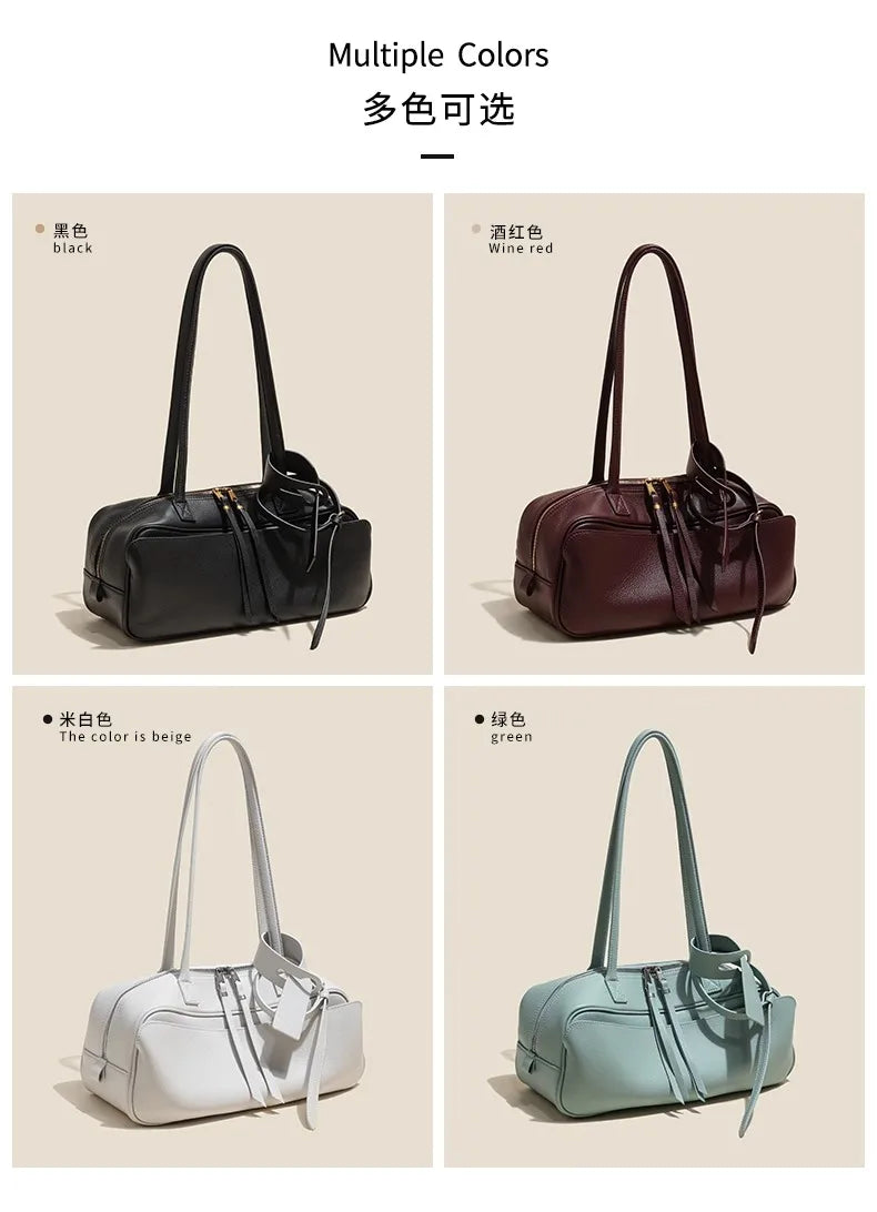 High Version Genuine Leather Pillow Bag for Women 2026 New All-Match Large Capacity First Layer Cowhide Bowling Bag for Women