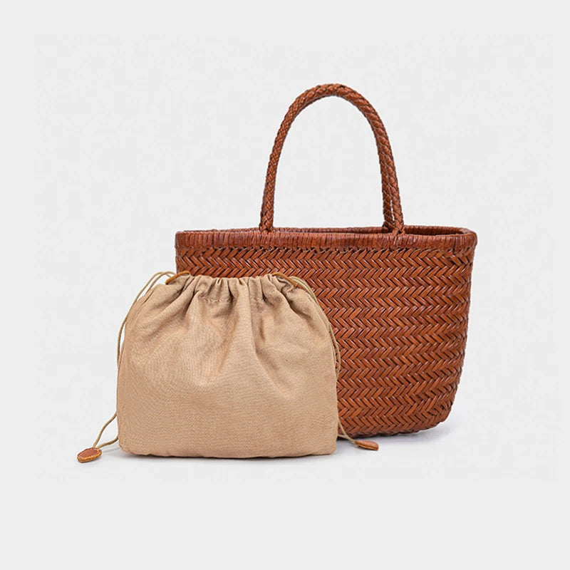 Genuine Leather Tote Bags Luxury Designer Handbag Handwoven Weaving Casual Shopping Bag Vintage Big Tote Purse Hand Bags