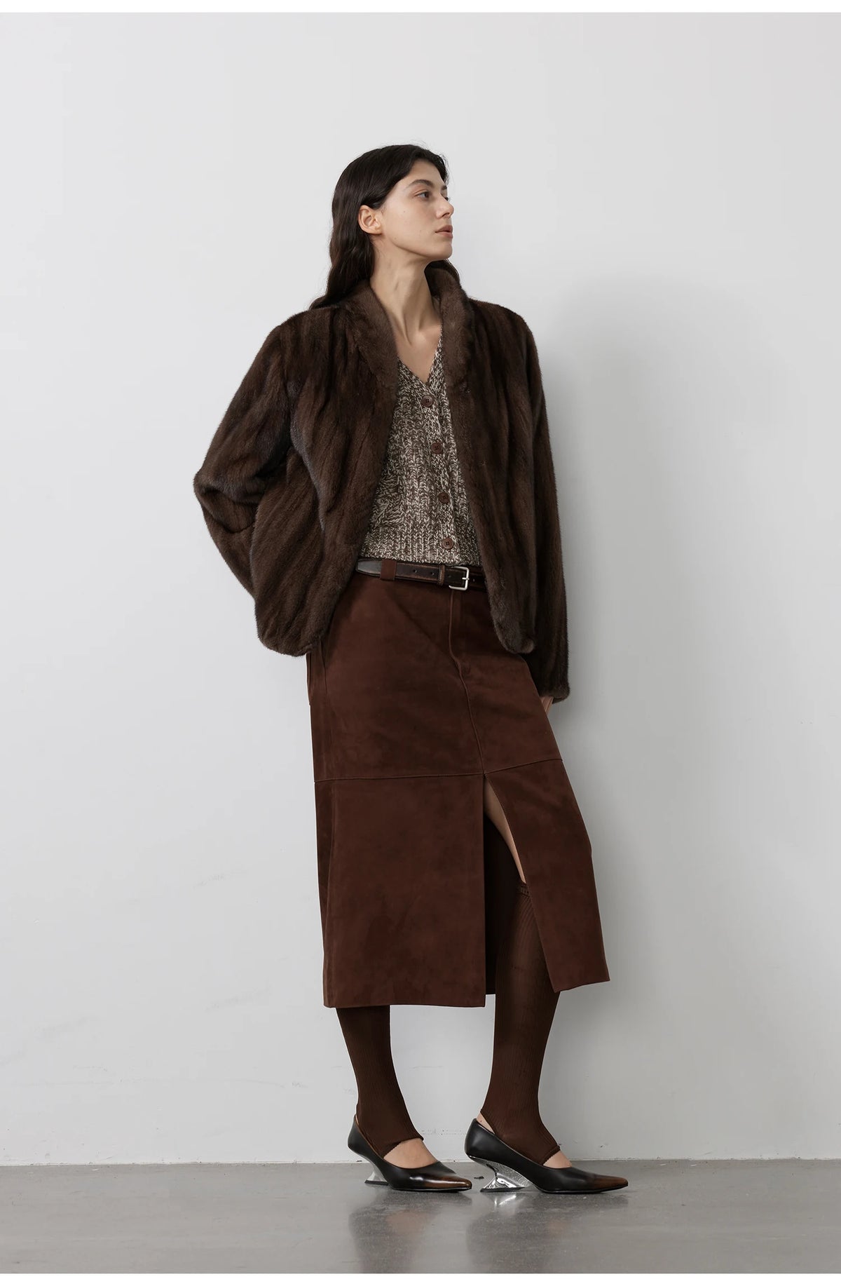 Women's Short Faux Fur Coat with Stand Collar