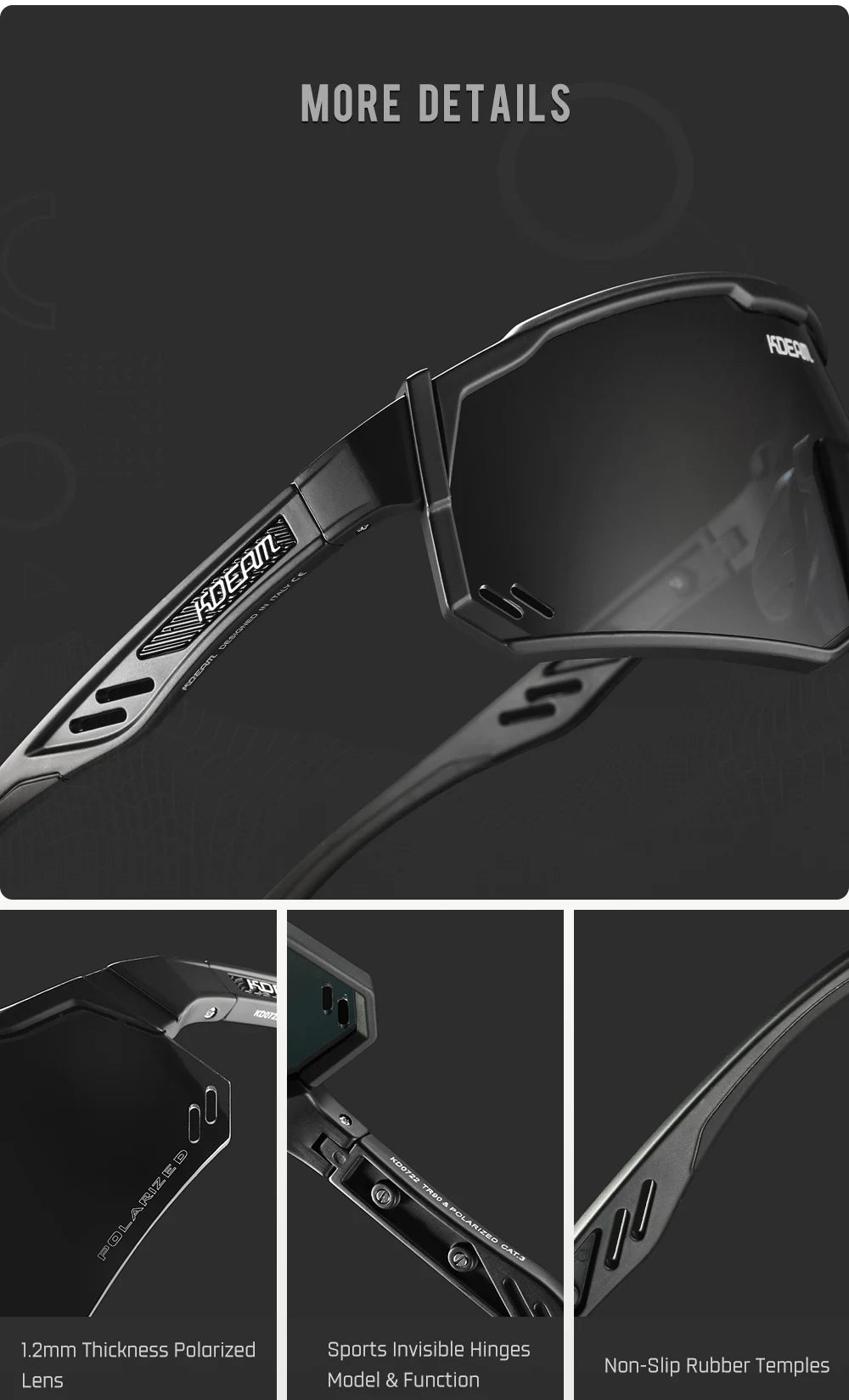 KDEAM High-End Sports Sunglasses Polarized Men's Cycling Glasses Dismountable TR90 Frame And Nose Pads Easy To Exchange